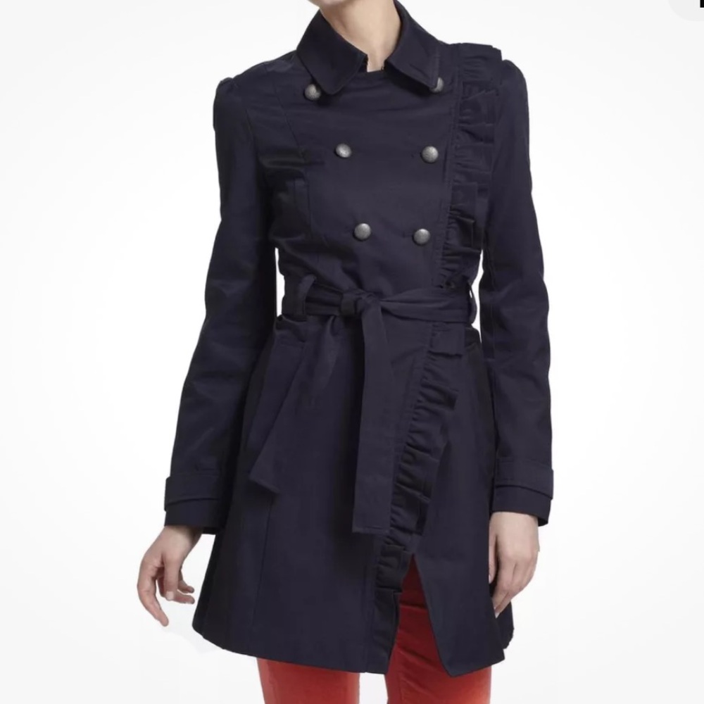 Elevenses anthropologie blue trench pea coat jacket women’s 4